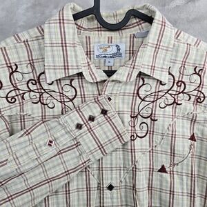 Panhandle Slim Size XL Retro Western Wear Plaid Embroidered Pearl Diamond Snap